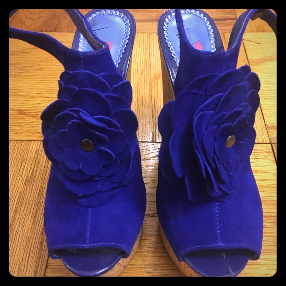 Cobalt blue suede wedges